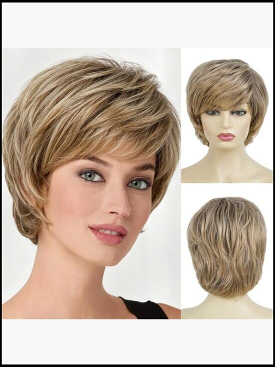 Curly Layered Pixie Cut Wig with Bangs Heat Resistant Short Synthetic Hair main image 3